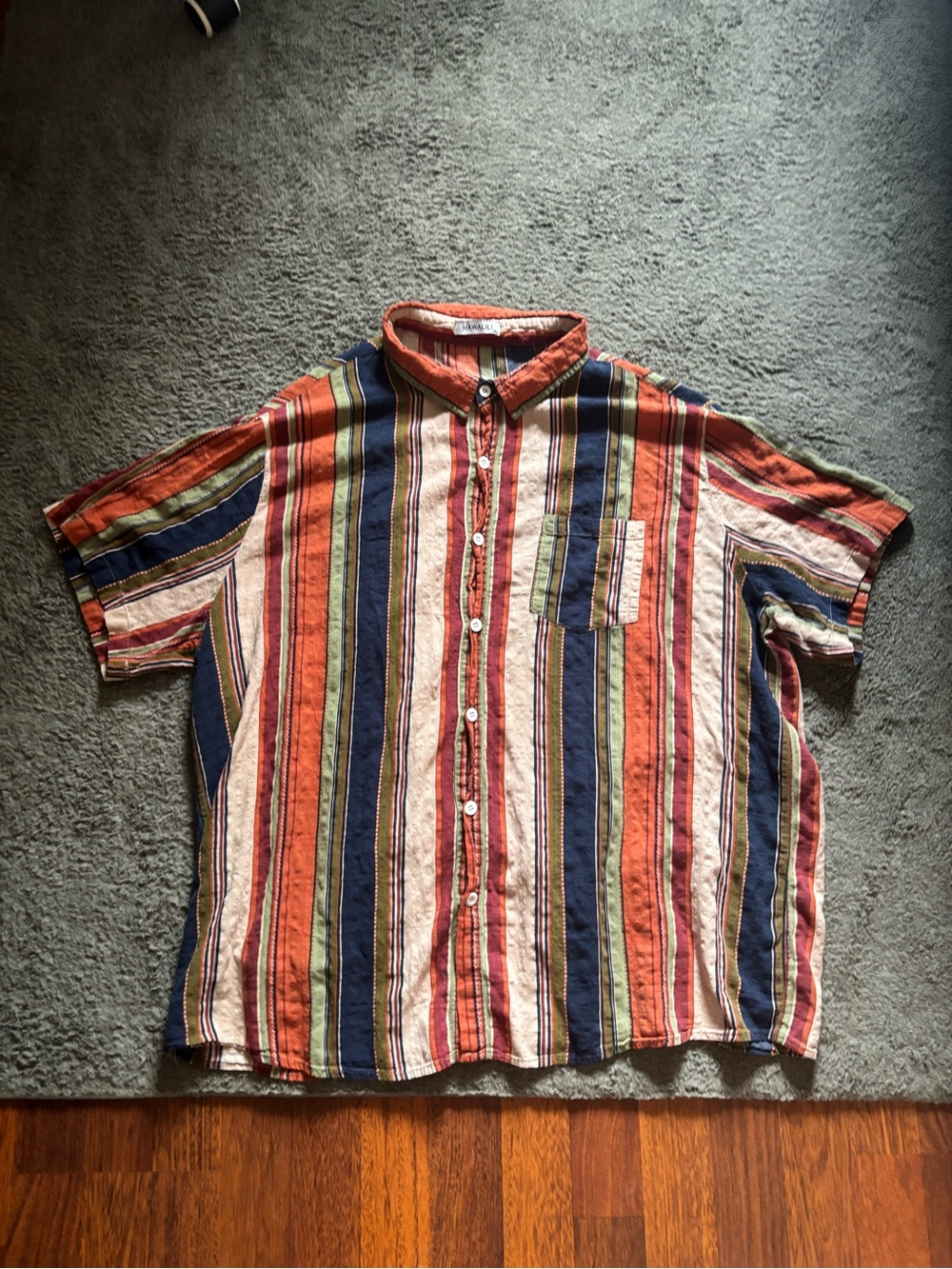 Men's Multicolor Striped Short-Sleeve Button-Down Shirt